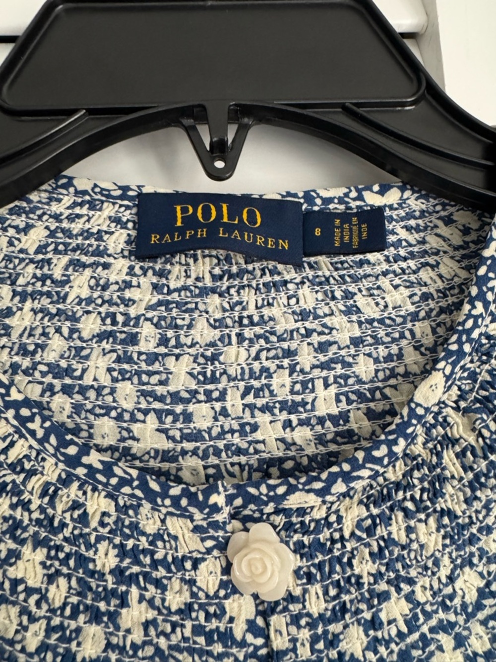 Polo Ralph Lauren Floral Print Blue White Ruched Sleeve Button Front Blouse 8 - Picture 3 of 10